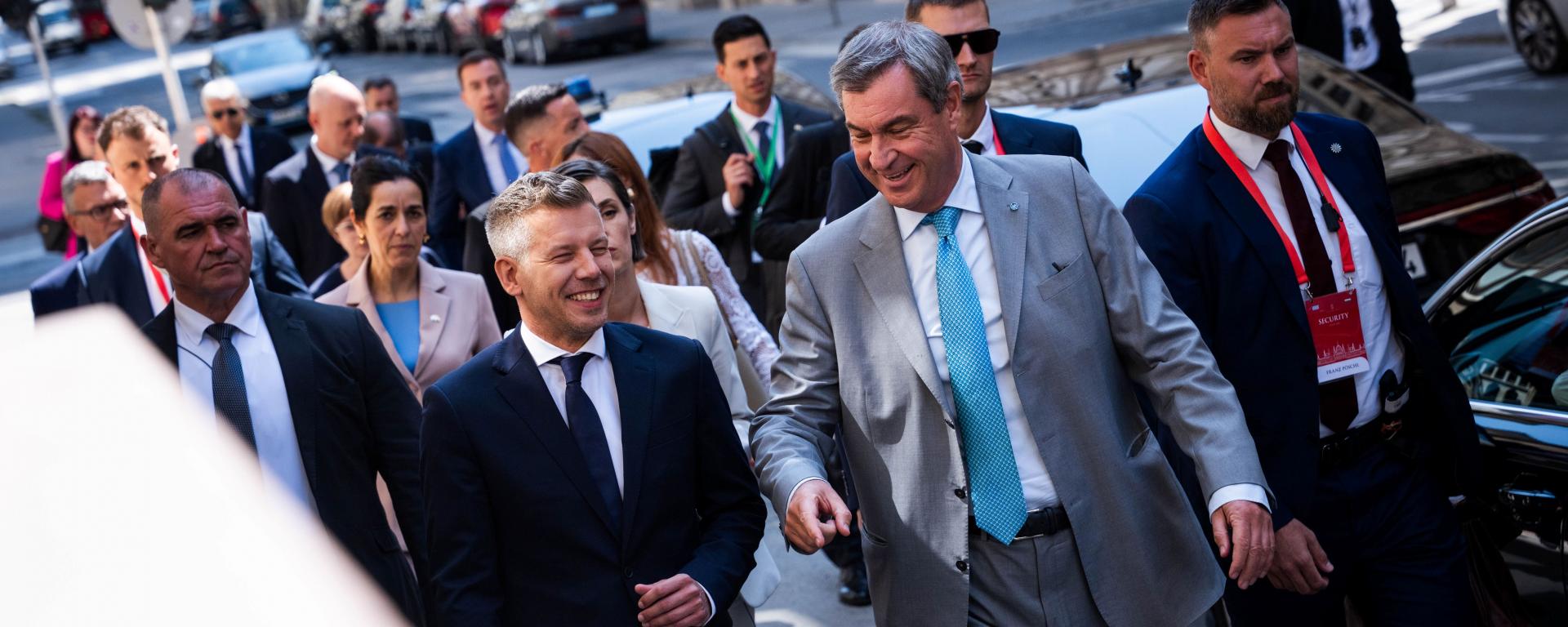 Markus Söder bajor és Magyar Péter magyar miniszterelnök Budapesten, 2026. július 30-án.