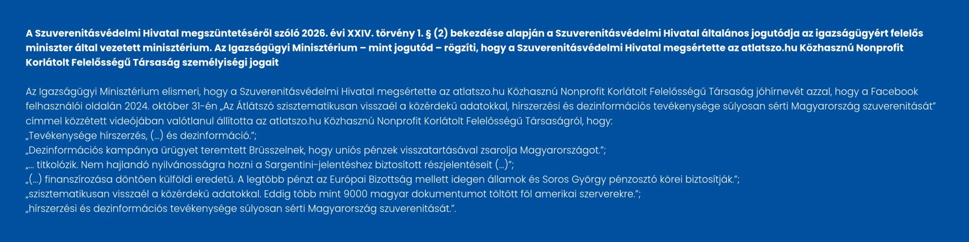 A Szuverenitásvédelmi Hivatal megszüntetéséről 